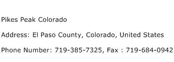Pikes Peak Colorado Address Contact Number