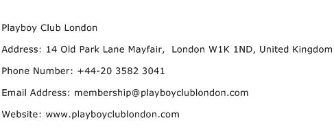Playboy Club London Address Contact Number