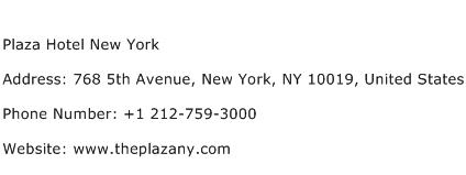 Plaza Hotel New York Address Contact Number