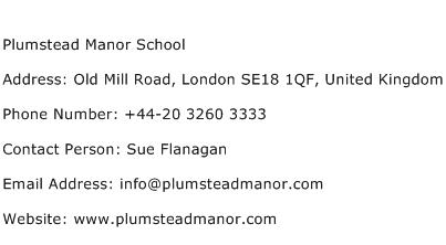 Plumstead Manor School Address Contact Number