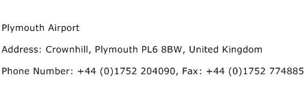 Plymouth Airport Address Contact Number