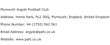Plymouth Argyle Football Club Address Contact Number
