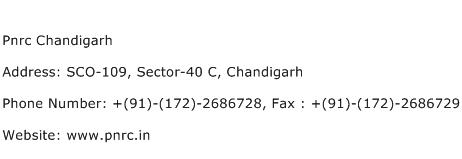 Pnrc Chandigarh Address Contact Number