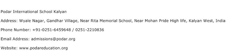 Podar International School Kalyan Address Contact Number