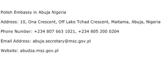 Polish Embassy in Abuja Nigeria Address Contact Number