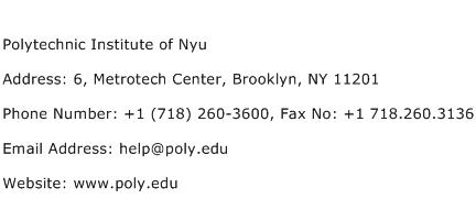 Polytechnic Institute of Nyu Address Contact Number