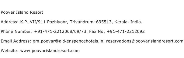Poovar Island Resort Address Contact Number