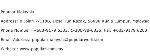Popular Malaysia Address Contact Number
