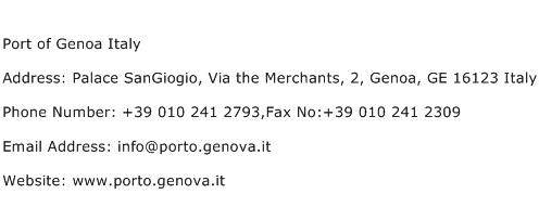 Port of Genoa Italy Address Contact Number