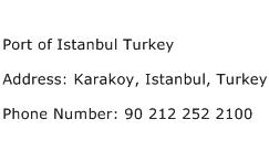 Port of Istanbul Turkey Address Contact Number