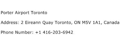 Porter Airport Toronto Address Contact Number