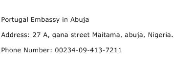 Portugal Embassy in Abuja Address Contact Number