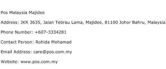 Pos Malaysia Majidee Address Contact Number