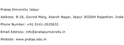 Pratap University Jaipur Address Contact Number