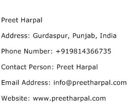 Preet Harpal Address Contact Number