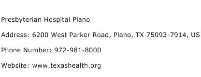 Presbyterian Hospital Plano Address Contact Number