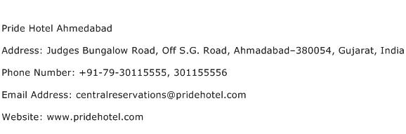 Pride Hotel Ahmedabad Address Contact Number