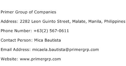 Primer Group of Companies Address Contact Number