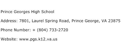 Prince Georges High School Address Contact Number