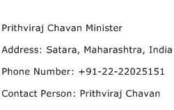 Prithviraj Chavan Minister Address Contact Number