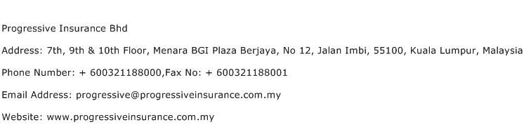 Progressive Insurance Bhd Address Contact Number