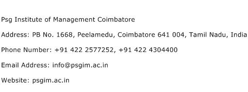 Psg Institute of Management Coimbatore Address Contact Number