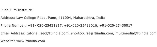 Pune Film Institute Address Contact Number
