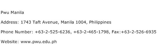 Pwu Manila Address Contact Number