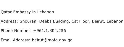Qatar Embassy in Lebanon Address Contact Number