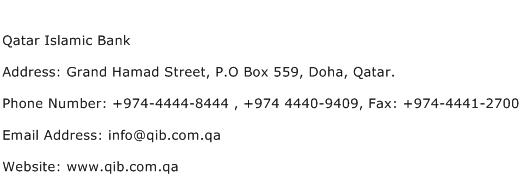 Qatar Islamic Bank Address Contact Number