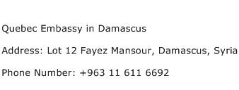 Quebec Embassy in Damascus Address Contact Number