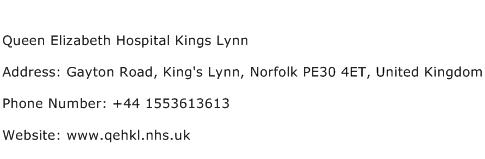 Queen Elizabeth Hospital Kings Lynn Address Contact Number
