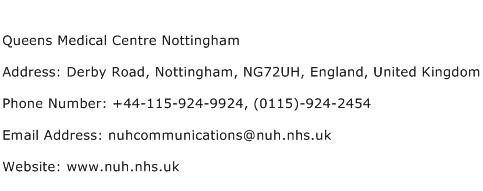 Queens Medical Centre Nottingham Address Contact Number