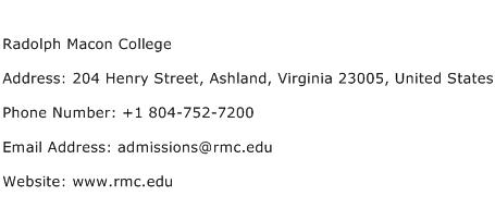 Radolph Macon College Address Contact Number