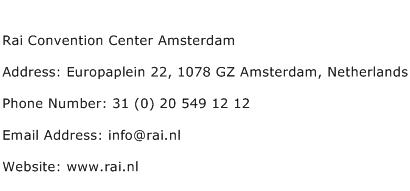 Rai Convention Center Amsterdam Address Contact Number
