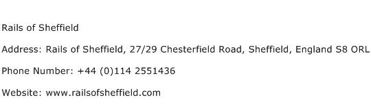 Rails of Sheffield Address Contact Number