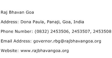 Raj Bhavan Goa Address Contact Number