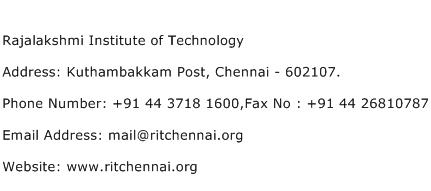 Rajalakshmi Institute of Technology Address Contact Number