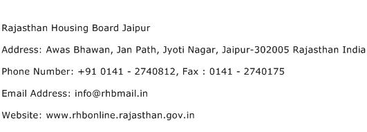 Rajasthan Housing Board Jaipur Address Contact Number