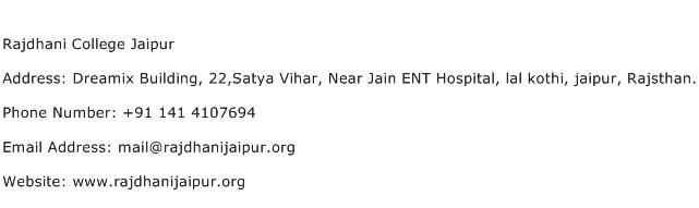 Rajdhani College Jaipur Address Contact Number