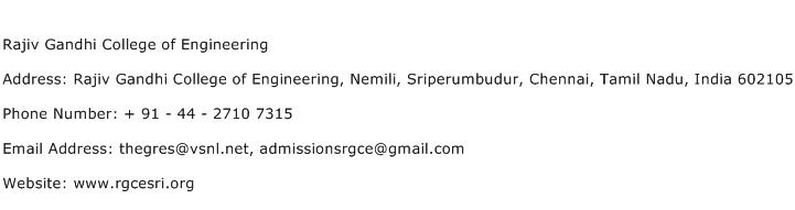 Rajiv Gandhi College of Engineering Address Contact Number