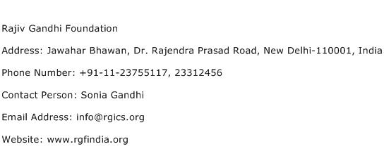 Rajiv Gandhi Foundation Address Contact Number