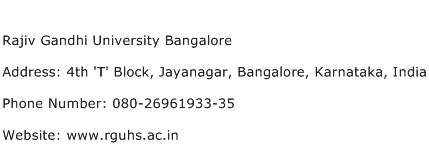 Rajiv Gandhi University Bangalore Address Contact Number