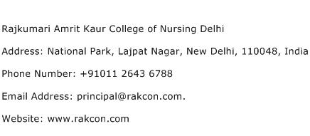 Rajkumari Amrit Kaur College of Nursing Delhi Address Contact Number