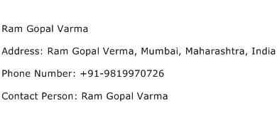 Ram Gopal Varma Address Contact Number