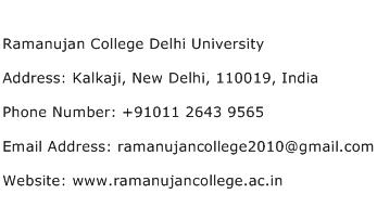 Ramanujan College Delhi University Address Contact Number