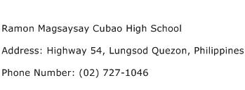 Ramon Magsaysay Cubao High School Address Contact Number