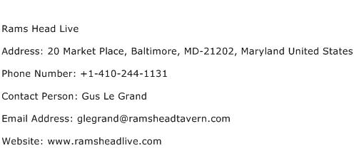 Rams Head Live Address Contact Number