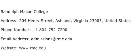 Randolph Macon College Address Contact Number