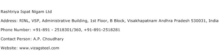 Rashtriya Ispat Nigam Ltd Address Contact Number